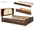 thumbnail image 2 of Harper & Bright Designs Queen Size Rattan Platform Bed Frame with Headboard & Trundle, Wood Bed Frame with Shelves and Drawers, Walnut, 2 of 13