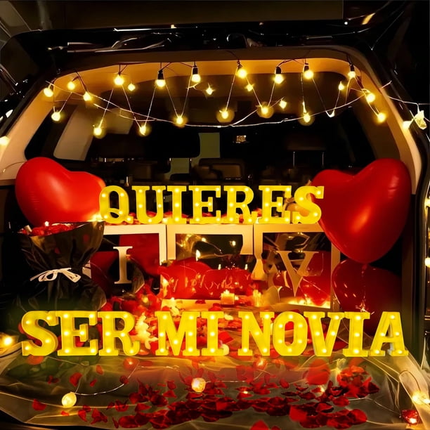 Set de letras con luz LED IFNCPF Quieres Ser Mi Novia con pétalos