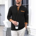 thumbnail image 2 of TOUMENY Men's Long Sleeve Shirts Casual Stand Collar Button Down Slim Fit Solid Knit Tops Business Work Soft Comfy Tee Black L, 2 of 6