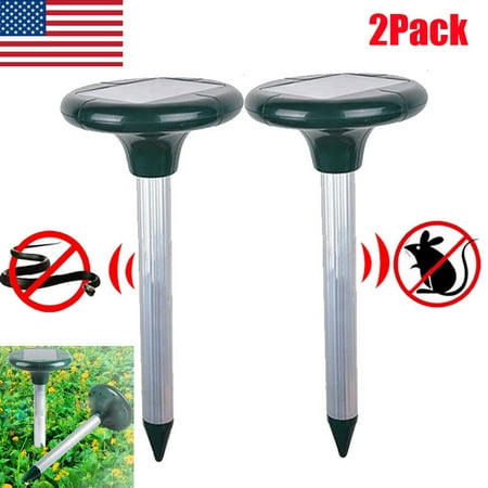 2pcs Solar Powered Ultrasonic Rodent Repellent - Rechargeable Outdoor Pest Mice Repellent - Rat Pest Rodent Repeller for Lawn Garden Yard Wide Effective Range No Poison Easy