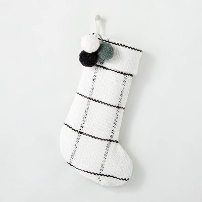 HEARTH AND HAND w/Magnolia STOCKING grey with green plaid cuff 