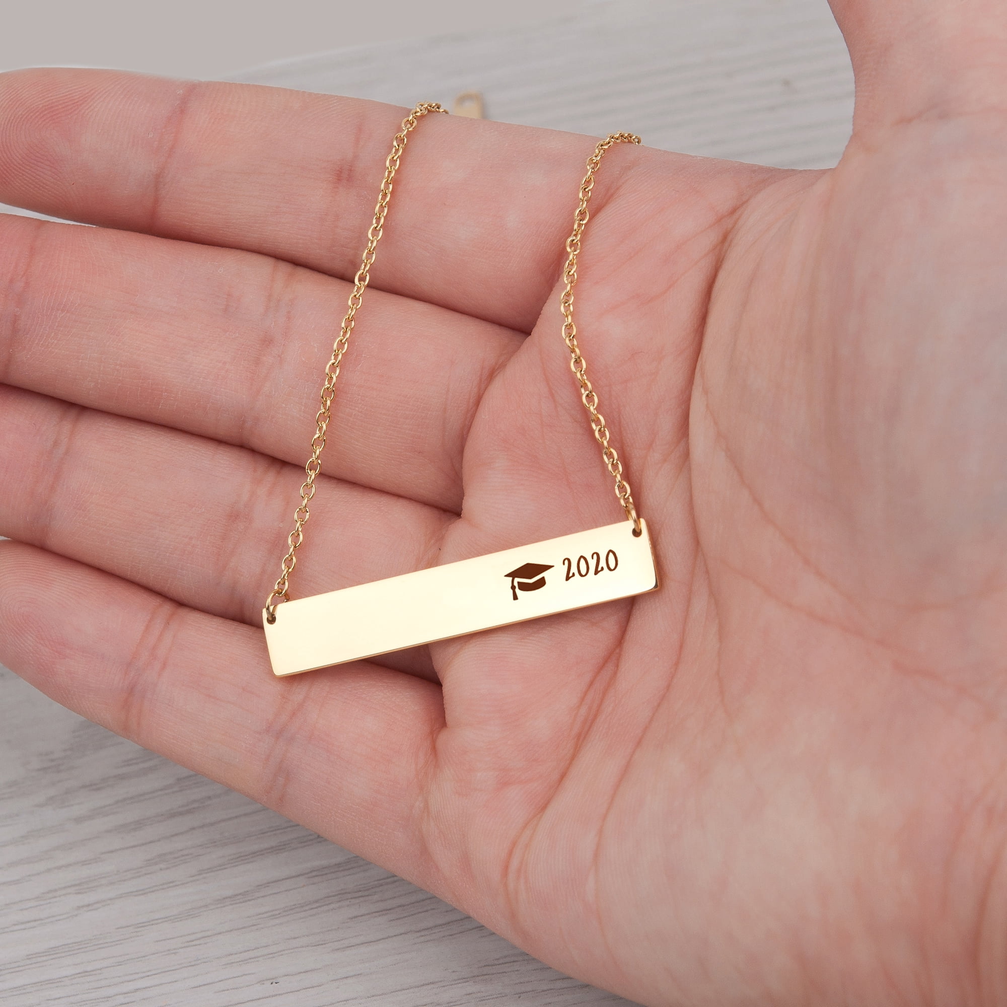 Anavia Graduation Gift for Her - 2021 College Graduation Gifts for Friend - Stainless Steel Bar Necklace - New Beginnings Graduation Gift for Daughter