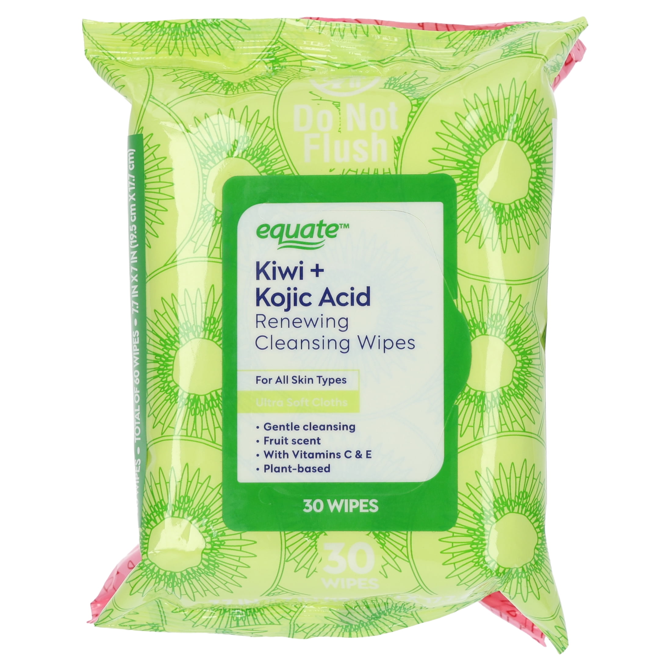 Equate Watermelon with Hyaluronic Acid and Kiwi with Kojic Acid Cleansing Wipes, 60 Count