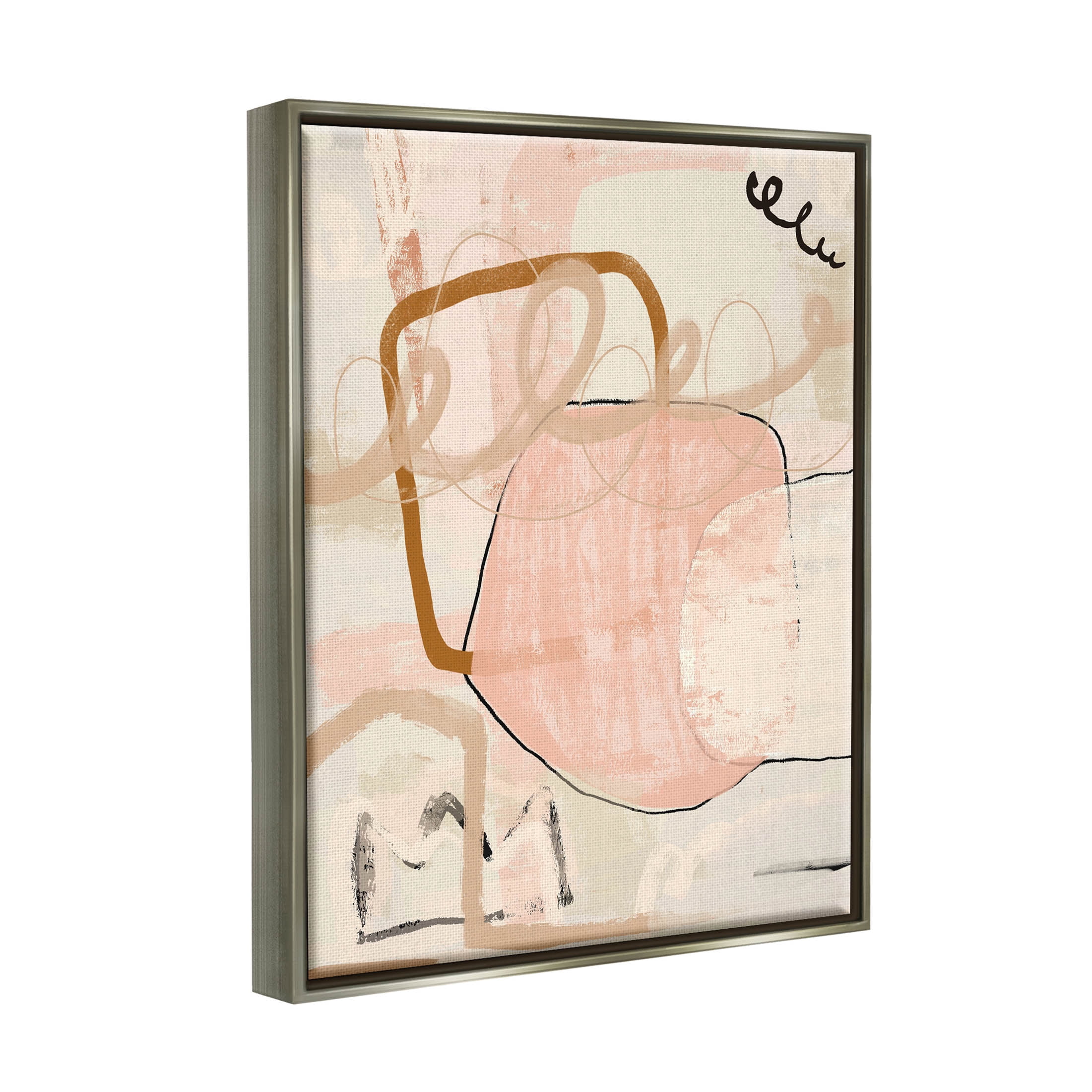 Stupell Industries Contemporary Layered Abstract Shapes Graphic Art Luster Gray Floating Framed Canvas Print Wall Art, Design by Kim Allen