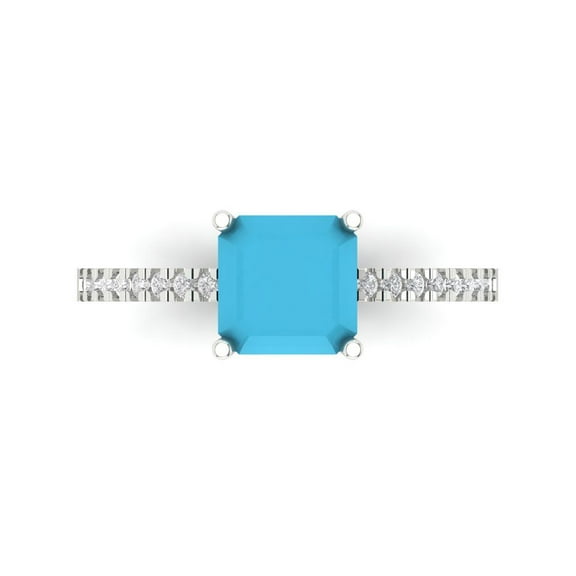 Clara Pucci 14K White Gold 2.7ct Turquoise Solitaire with Accents Ring
