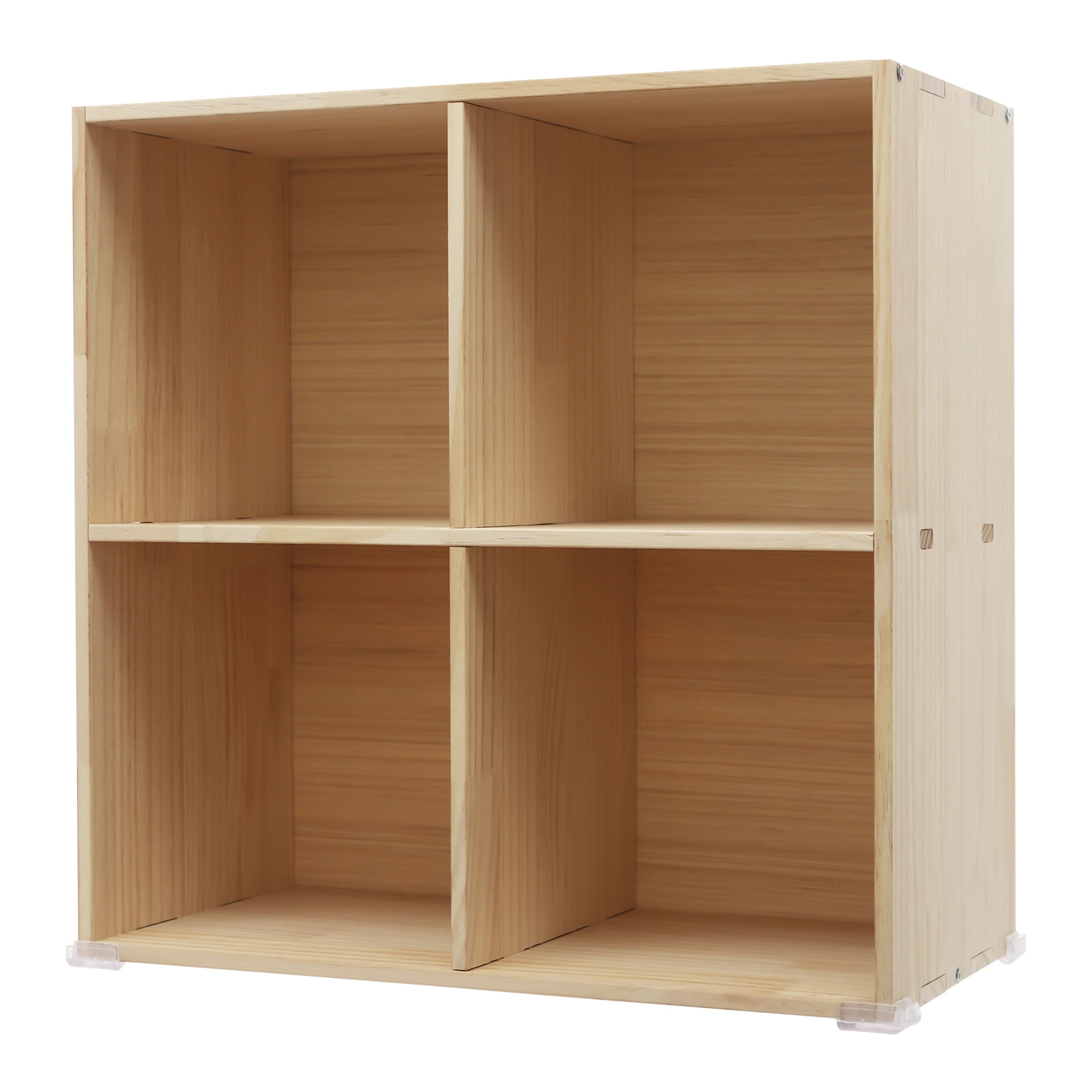 ToppiJoy Solid Wood Shelves, Solid Wood Cube Bookcase with Storage Shelves and Closed, Wooden Cube Shelf Bookcase (4 Compartments)