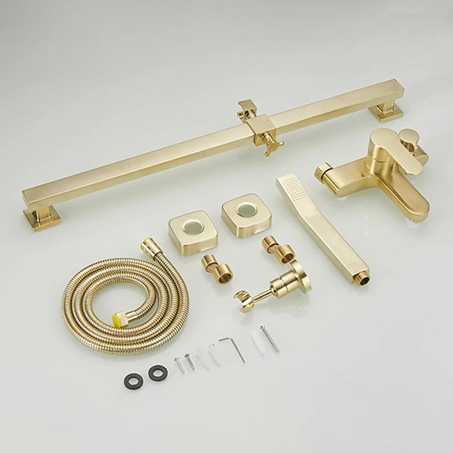 Brushed Gold Bathtub Faucet with Brass Handheld Shower Head, Wall Mounted Single Handle Tub Faucet with Liftable Shower Rod