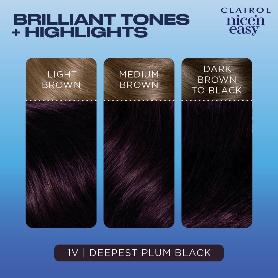 Clairol Nice'n Easy Permanent Hair Color Cream, 1V Deepest Plum Black, Hair Dye, 1 Application