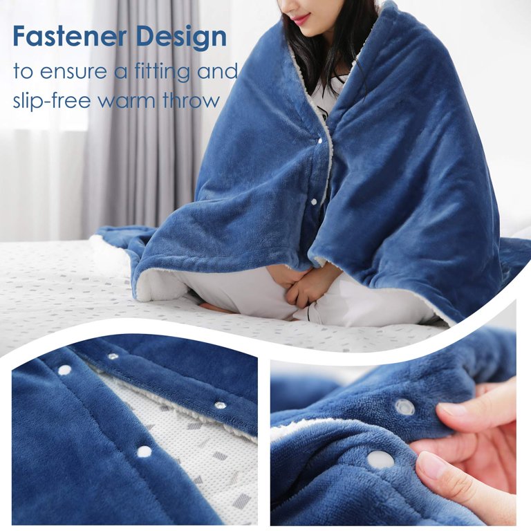 MaxKare Electric Throw Blanket 50x60 Flannel u0026 Sherpa Heated Blanket with  6 Heating Levels, 5 Hours Timer, Machine Washable - Blue - Walmart.com