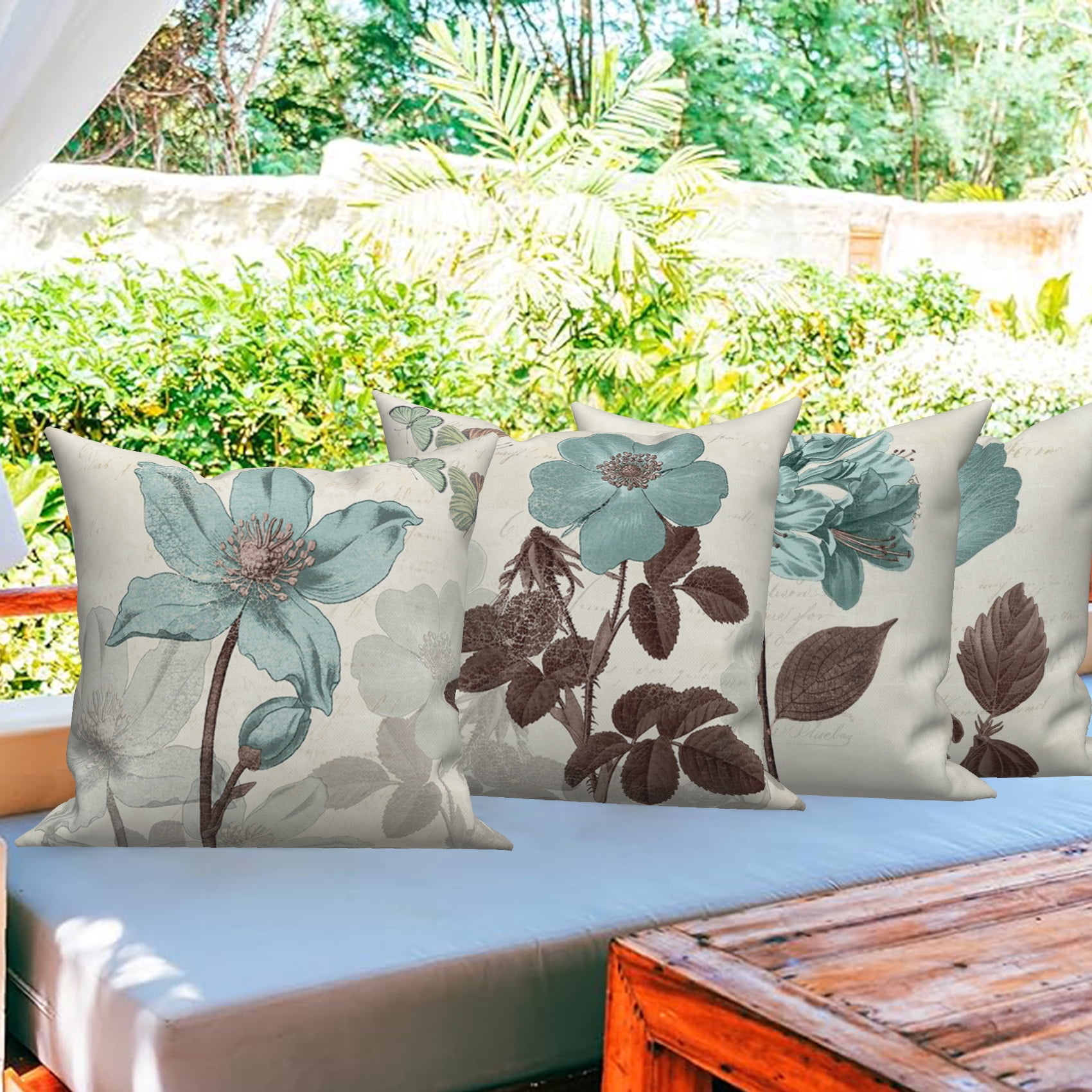 Dashan Floral Plant Throw Pillow Covers 20x20 Set of 4,Lotus Leaf Decorative Pillow Cases for Bedroom Sofa Couch