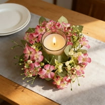 Czzoypi Artificial Flower Wreaths Candle Rings, Mini Floral Candle Ring Wreath Candlering Candle Napkin Ring for Wedding Home Door Tabletop Decoration