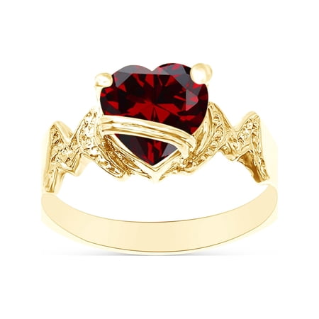 Heart Shape Simulated Garnet In 14K Yellow Gold Over 925 Sterling Silver Ring Size 6