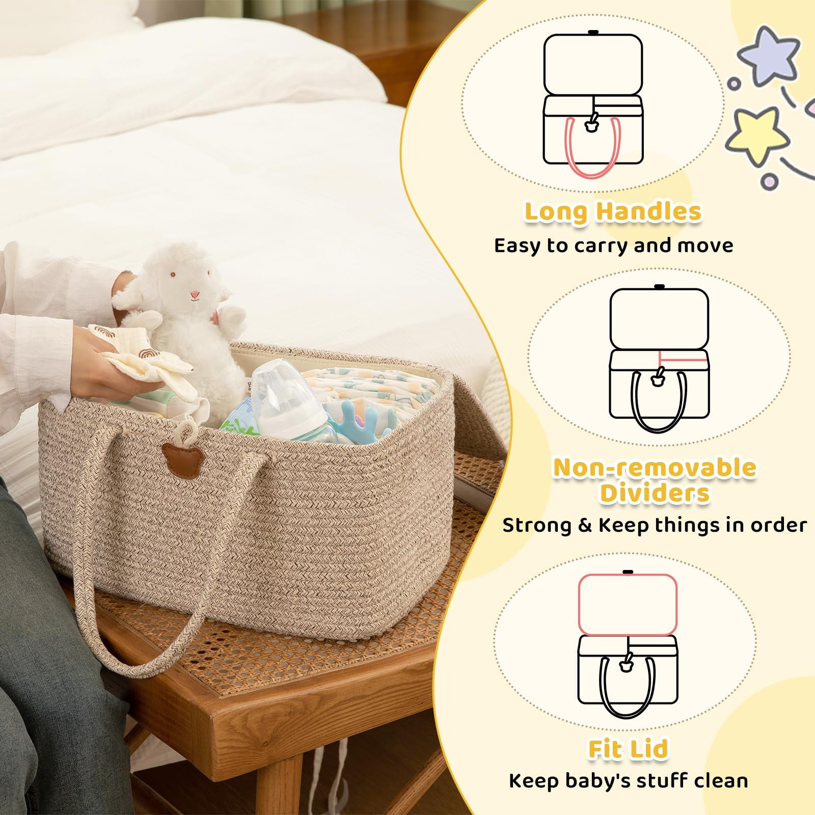 DIY.STORE Large Diaper Caddy Organizer for Baby, Portable Baby Basket with Handles, Baby Gift Basket for Newborn, Diaper Organizer for Changing Table and Car- Brown