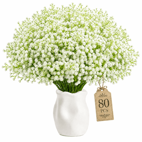 ChrumpTon 80 Pcs Baby's Breath Artificial Flowers, 11.8 Inch Real Touch Gypsophila Stems, Bulk Faux Flowers for Wedding Decor, Party Decorations, Home Centerpieces (Vase Not Included)