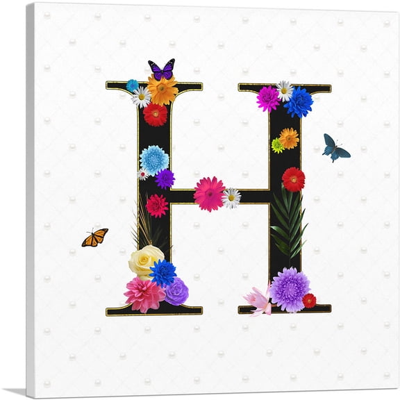 ARTCANVAS Flower Plant Butterfly Alphabet Letter H Canvas Art Print - Size: 12" x 12" (0.75" Deep)