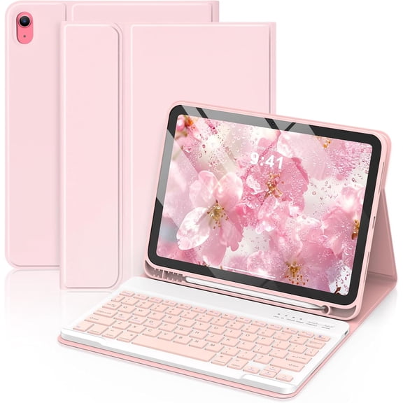 for iPad 11th 10th Generation Case with Keyboard (2022 10.9") Wireless Detachable Keyboard Pencil Holder 11 inch (A16 2025) Gen (10.9 Inch 2022) Pink