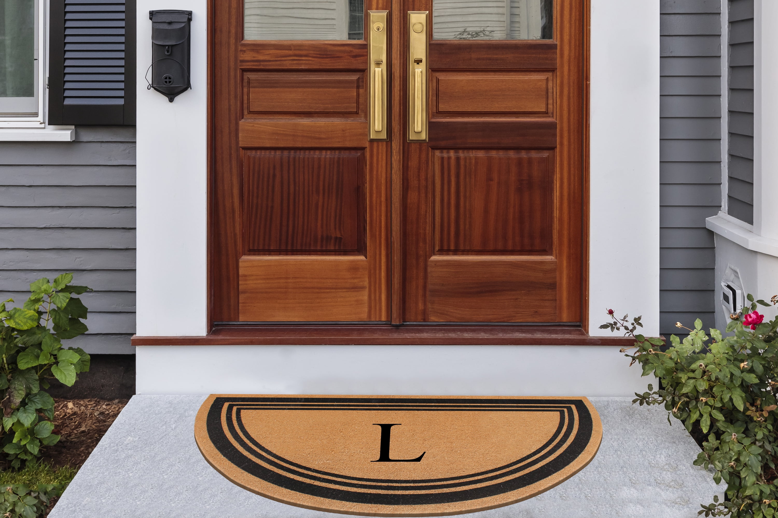 A1HC Natural Coir Flock Monogrammed Door Mat for Front Door, 30x60, Anti-Shed Treated Durable Doormat for Outdoor Entrance, Heavy Duty, Low Profile, Easy to Clean, Long Lasting, Front Porch Entry Rug