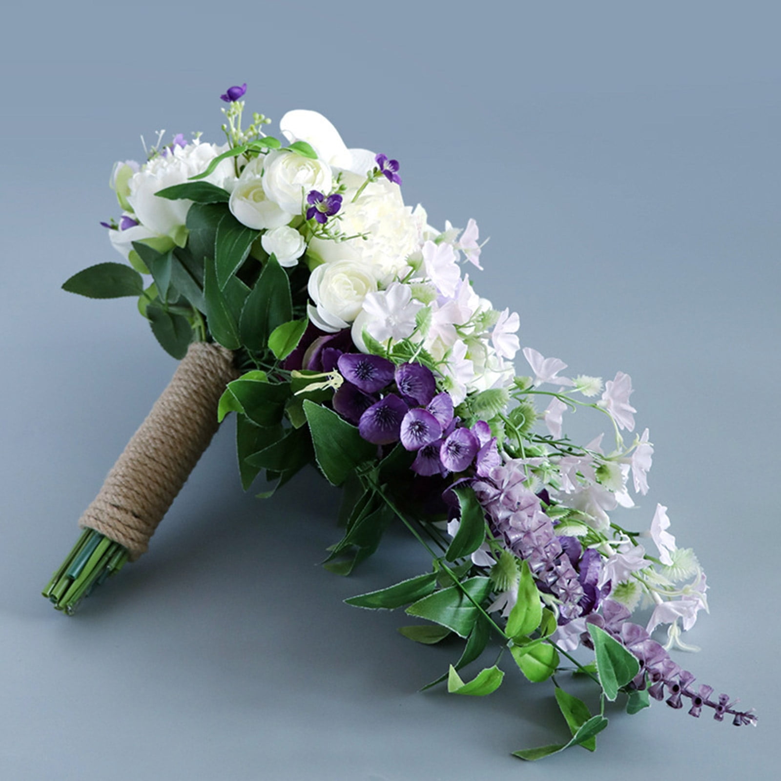 Water Drop Style Bridal Bouquet European Wedding Artificial White Purple Flower Lavender Waterfalls Holding Flowers