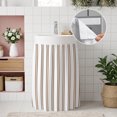thumbnail image 3 of Oatmeal Striped Vintage Cabinet Curtains 35"W x 35"L, Light Brown Farmhouse Rustic Lines Sink Skirt for Bathroom Vanity Kitchen Self Adhesive, Dust-Proof Privacy Curtain for Shelves Closet Laundry, 3 of 8