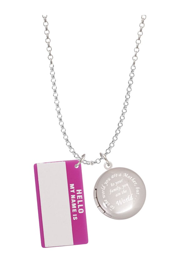 Acrylic Pink "Hello" Name Tag To the World You are a Mother Locket Necklace