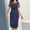 Blue, variant on Elegant Office Work Dress for Women's Round Neck Short Sleeve Bodycon Cocktail Midi Dress