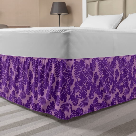 Jungle Foliage Bed Skirt, Repetitive Pattern of Abstract Colored Exotic Leaves Repetition in Violet, Elastic Bedskirt Dust Ruffle Wrap Around for Bedding Decor, 4 Sizes, Pink Purple, by Ambesonne