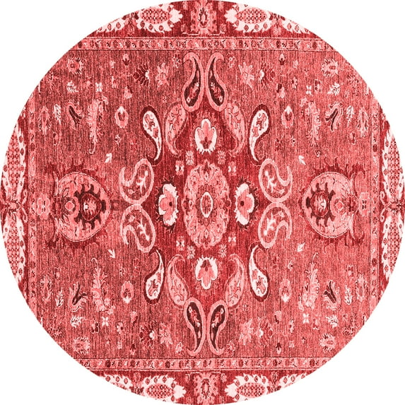 Ahgly Company Machine Washable Indoor Round Geometric Red Traditional Area Rugs, 3' Round