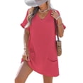 thumbnail image 3 of Swimsuit Coverup for Women Waffle Knit V Neck Short Sleeve Beach Coverup Dress with Pockets Pink L, 3 of 8