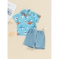 thumbnail image 3 of Jxzom Toddler Baby Boy Shorts Outfit Set Shark Print Short Sleeve Button Down Hawaiian Shirt 6M 12M 18M 2T 3T 4T Summer Beach Clothes Set, 3 of 8