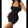 thumbnail image 2 of Vestido Mini Ajustado Fruncido para Mujer, de Verano, de , con Cuello Halter y Espalda Descubierta, para Cóctel, Fiesta o Club Negro M, 2 of 7