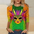 thumbnail image 2 of Penkiiy Blouse de Carnaval Manches 3/4 Chemise de Printemps Tee Quotidien Imprimé Masque Blouse Mardi Gras Col Rond 2024 Tee Tunique Habillée 2TG Multicolore, 2 of 5