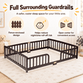 thumbnail image 6 of Miniyam Queen Size Kids Floor Bed with Guardrails, Low-to-Ground Montessori Wood Bed, Espresso, 6 of 7
