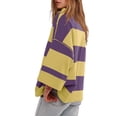 thumbnail image 4 of Luxalzxs Oversized Sweatshirt for Women Striped Shirt Half Zip Pullover Color Block V Neck Top Casual Long Sleeve Pullover, 4 of 5