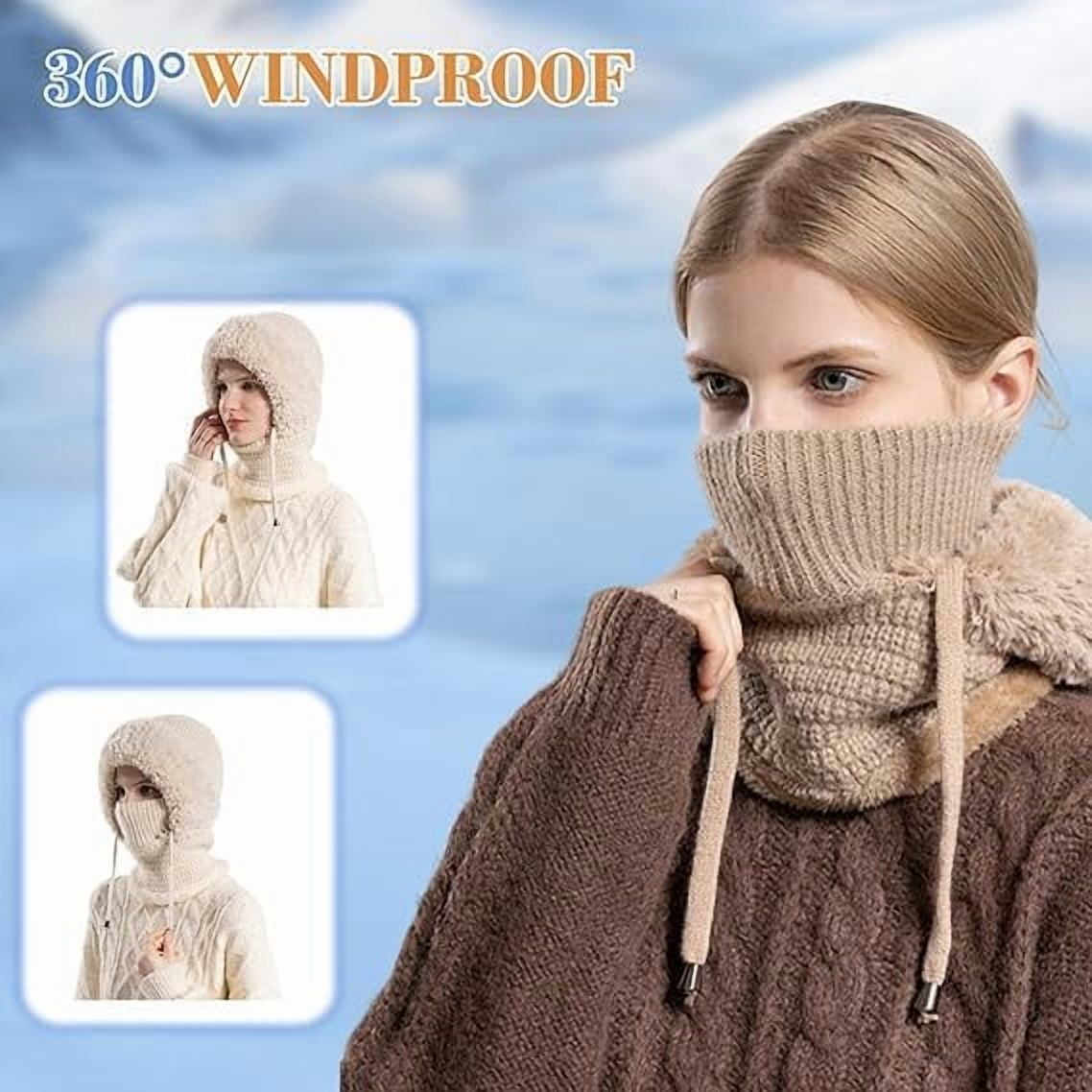 3 in 1 Beanie Hat for Women with Scarf & Mask – Upgrade Winter Warm Knitted Ski Set, Plush Lined Cold Weather Scarf Hat Mask Combo for Fall Winter