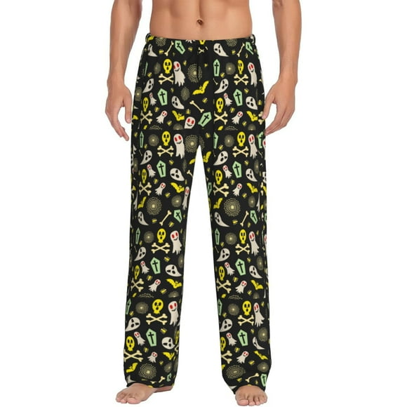Fotbe cartoon Skull spider web Men's Classic Pajama Pants with Elastic Waist and Drawstring Pockets,Pajama Pants Mens Lounge Pants Super Soft-Large