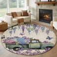 thumbnail image 2 of Purple Flowers Round Area Rugs Collection 6', Vintage Weeping Spring Floral Truck Butterfly Retro Non Slip Indoor Circular Throw Runner Rug Floor Mat Carpet for Living Room Dining Table Bedroom, 2 of 9