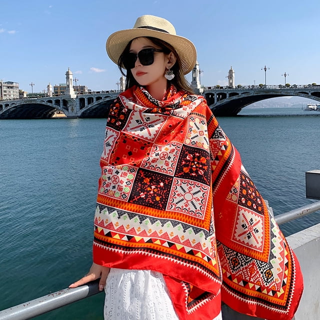 Xiao Hua Bufanda para mujer, bufanda de moda, bufandas con estampado floral para mujer, ligeras, primavera verano, E