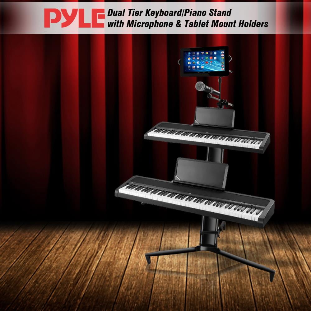 Pyle Pks75 Dual Tier Keyboard Piano Stand With Microphone Tablet Pyle Pks75 Dual Tier Keyboard Piano Stand With Microphone Tablet Mount Holders Com