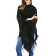 thumbnail image 2 of Poncho Sweater Womens Pullover Sweaters with Fringed Sides Hooded Capes Knit Ponchos Shawls Wrap Coats Tops, 2 of 6