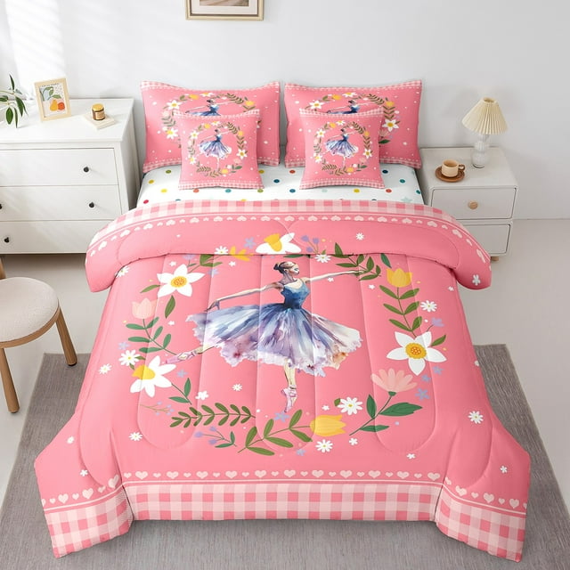 YST Ensemble de Literie Ballet Fille 7 Pcs Danse Princess, Floral Format Simple, Mignonne Danseuse Ballerine