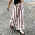 thumbnail image 2 of Tfken Toddler Girls Soft Pants Elastic Waist Stretchy Trousers Linen Loose Flare-Leg Pants Stripe Fashion Lightweight Casual Daily Wear Clothes Size 3-4 Years Purple, 2 of 9