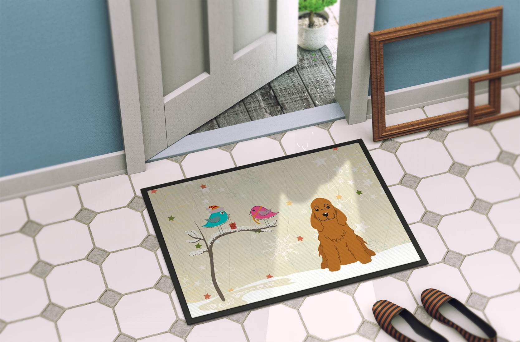 Christmas Presents between Friends Cocker Spaniel Red Door Mat