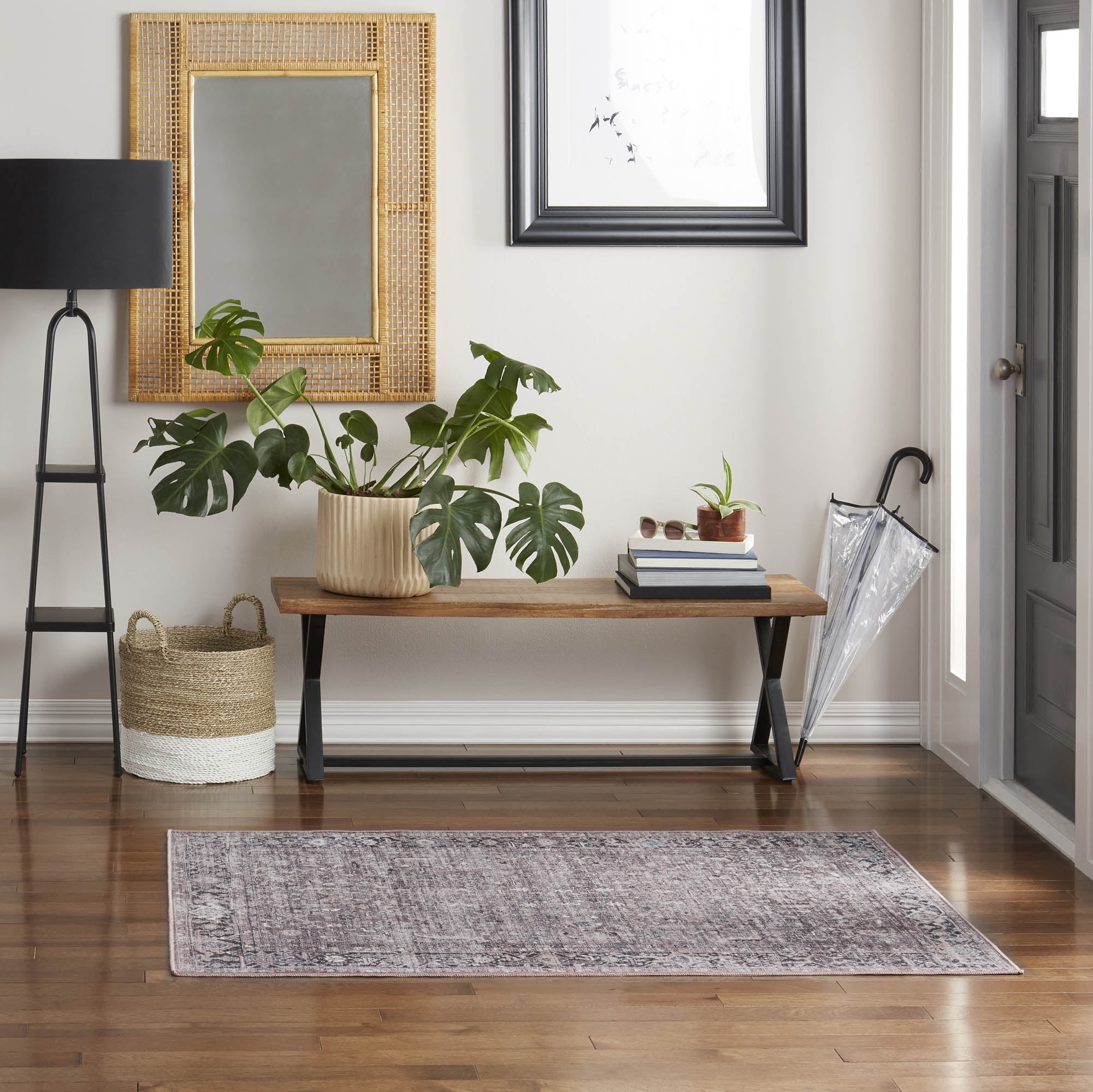 Everwash™ Callaghan Edith Distressed Vintage Machine Washable Area Rug, Lavender Grey, 5'2"x7'2"