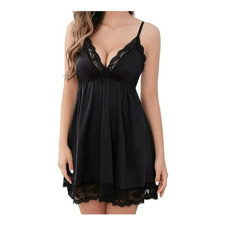 SkyAuks Women s Satin Silk Nightgown  Deep V Neck Lingerie Sexy Negligee Comfy LoungewearBackL