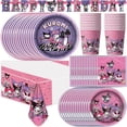 thumbnail image 3 of Decoración para fiesta de cumpleaños de Kuromi, suministros para fiesta My Melody, mantel rosa, vasos, globos, 9 platos, pancarta, suministros para baby shower, juguetes, 3 of 5