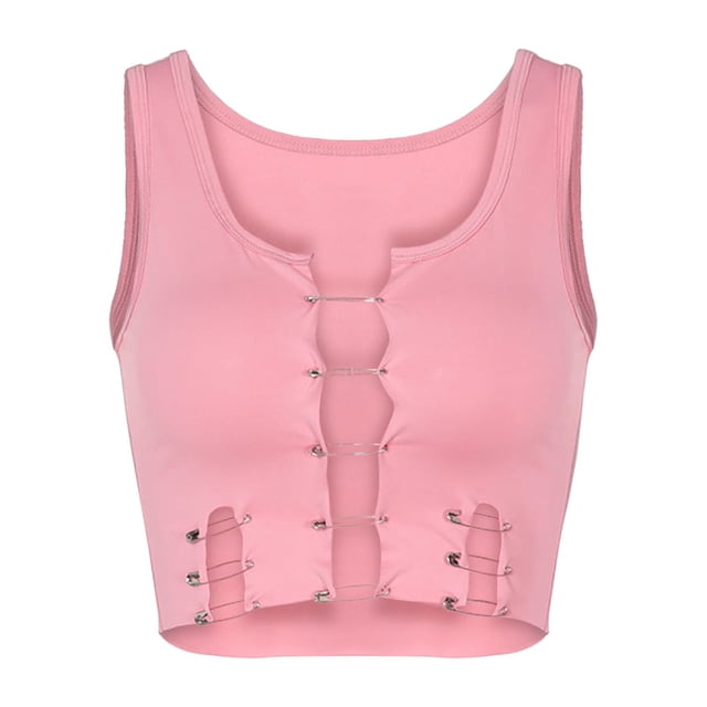 Gibobby Corto espalda descubierta personalidad Pin sin mangas Racerback chaleco Sexy Fat Sister sujetador grande chaleco(Rosa,CH)