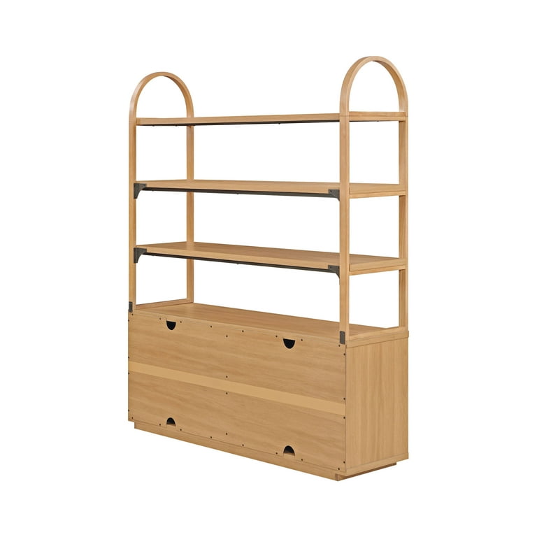 Beautiful Fluted 3-Shelf Bookcase with Storage Cabinet by Drew Barrymore,  Warm Honey Finish