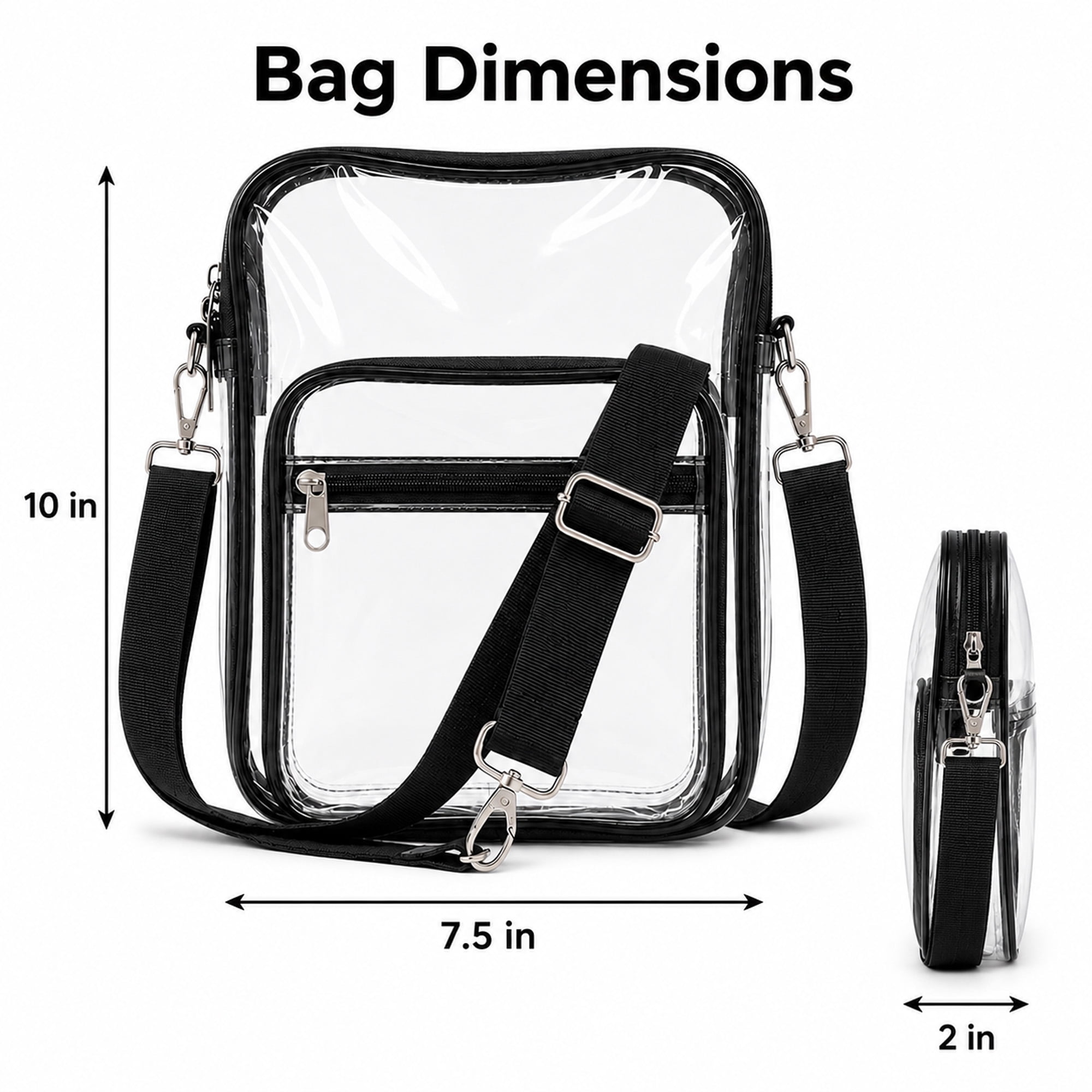 Clear Crossbody Bag with Adjustable Strap, Transparent PVC Shoulder Bag with Dual Front Zip Pockets for Concerts, Events & Travel