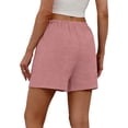 thumbnail image 4 of Cotton Linen Shorts for Women Elastic Waist Drawstring Summer Beach Shorts with Pockets Pink 2XL, 4 of 8