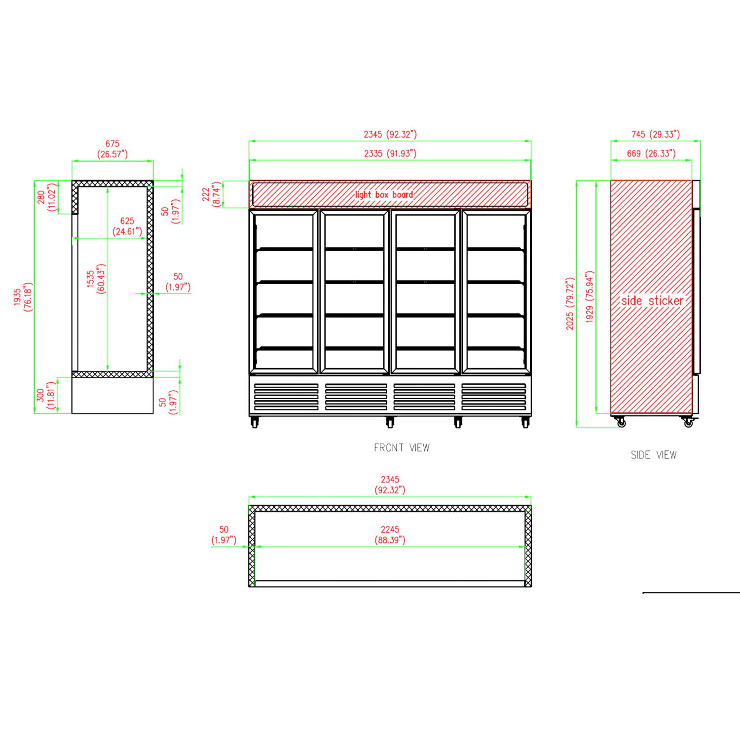 NAFCOOL New 1600L 3 Glass Door Commercial Refrigerator, WHITE